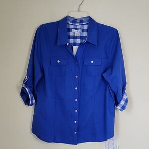 NWT Christopher & Banks Blue Collar Button Down Shirt XL